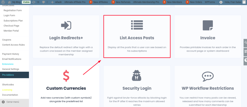 list access posts ultimate membership pro