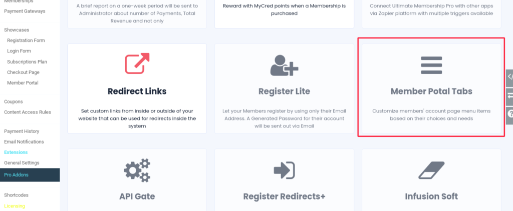 member portal tabs ultimate membership pro