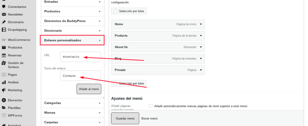 menu one page enlaces ancla wordpress