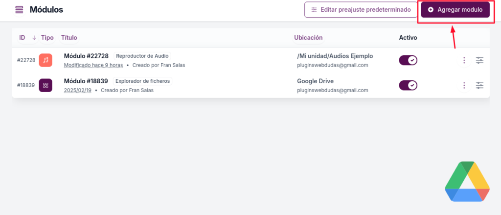 modulo videos use your drive