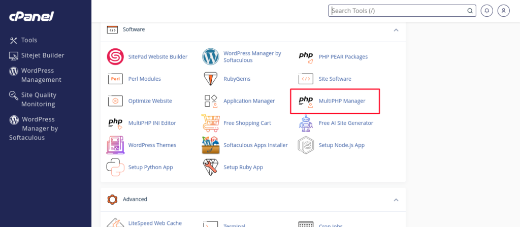 multiphp manager cpanel