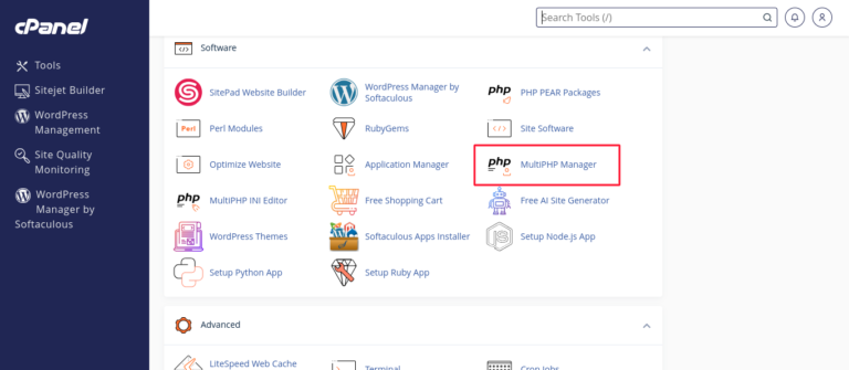 multiphp manager cpanel