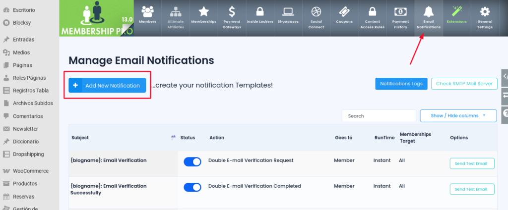 notificaciones ultimate membership pro