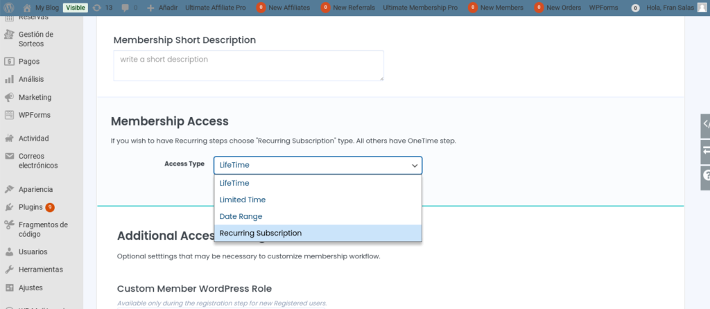 pagos recurrentes ultimate membership pro