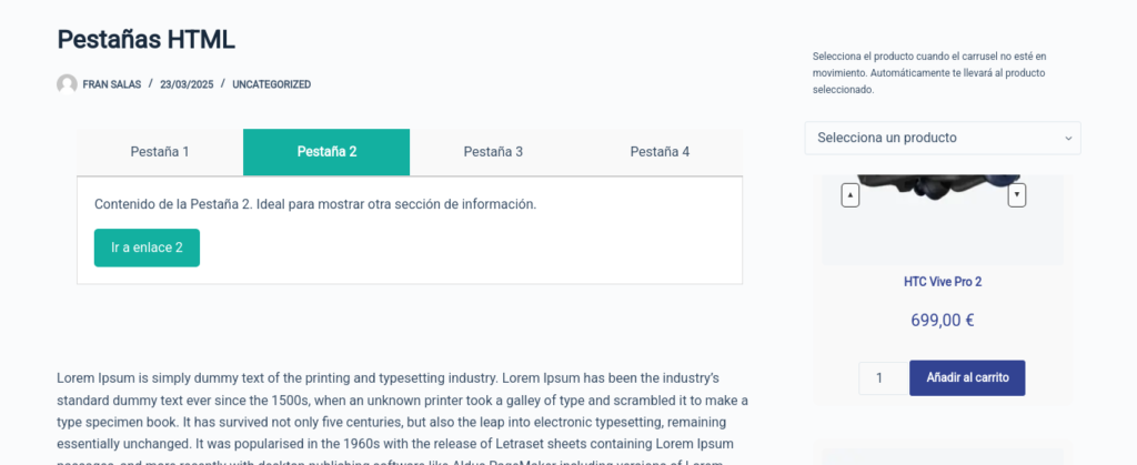 pestañas html wordpress
