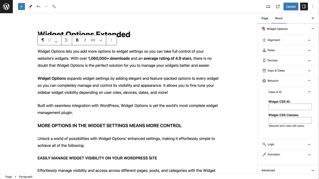 plugin Widget Options – The #1 WordPress Widget & Block Control Plugin