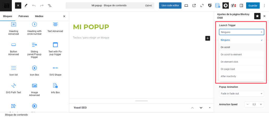 popups con blocksy tema wordpress gutenberg