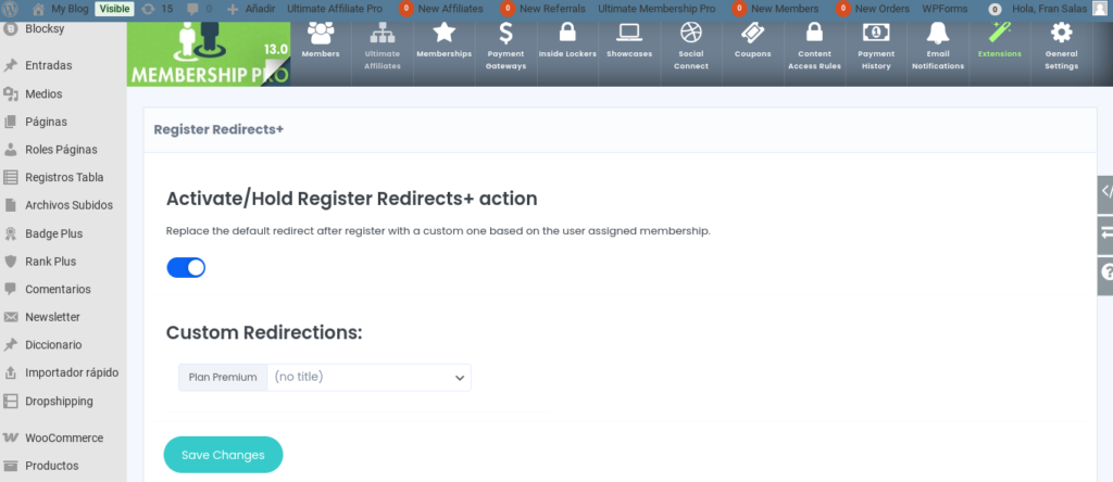 redirecciones registro ultimate membership pro
