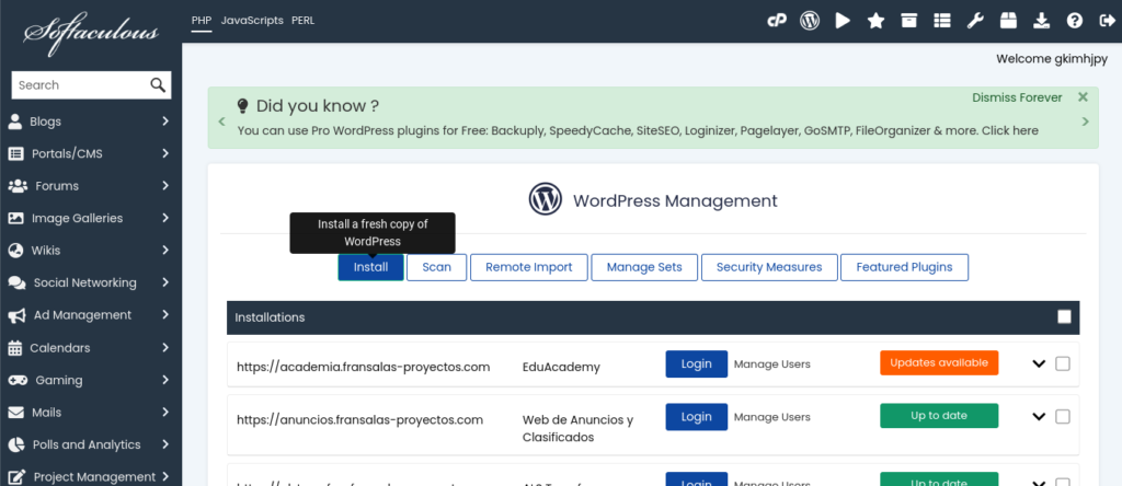 softaculous cpanel wordpress instalar