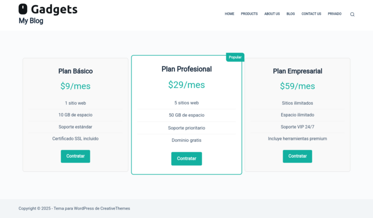 tabla precios html css
