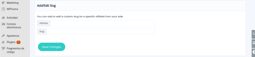 uap custom affiliate slug