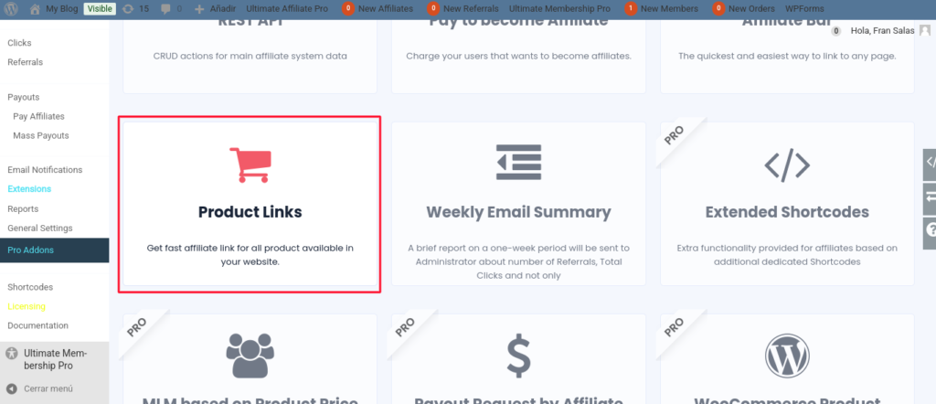 ultimate affiliate pro product links