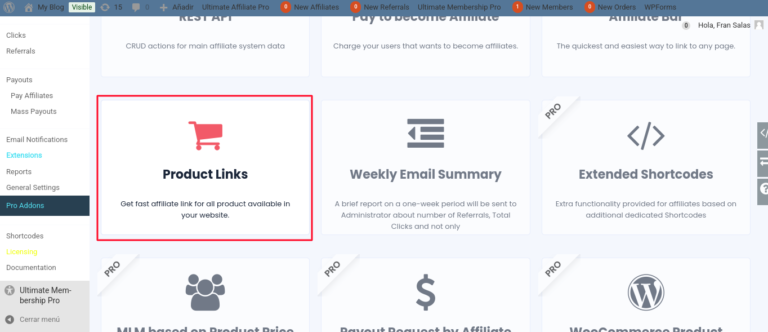ultimate affiliate pro product links