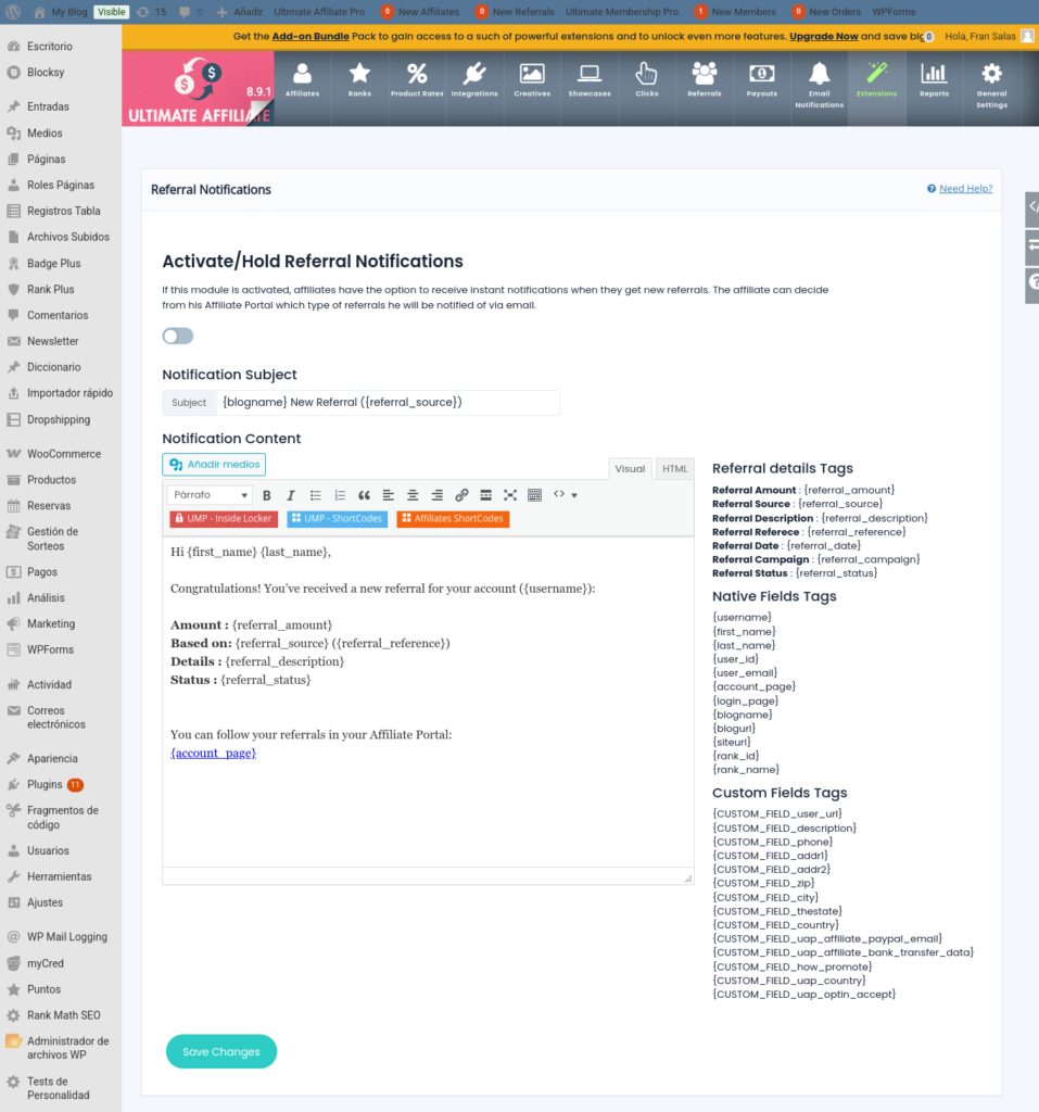 ultimate affiliate pro referral notifications