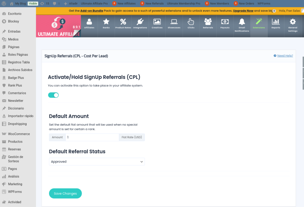 ultimate affiliate pro signup referrals