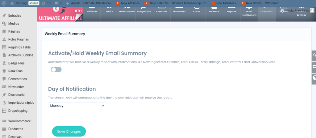 ultimate affiliate pro weekly email summary