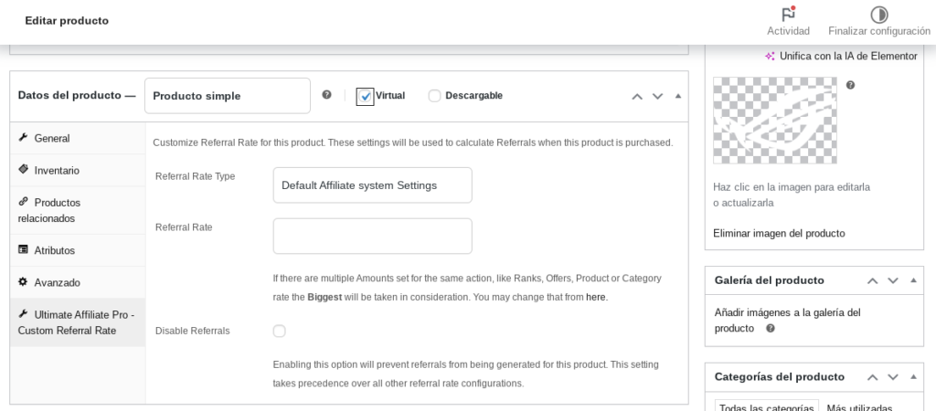 ultimate affiliate pro woocommerce excluir productos