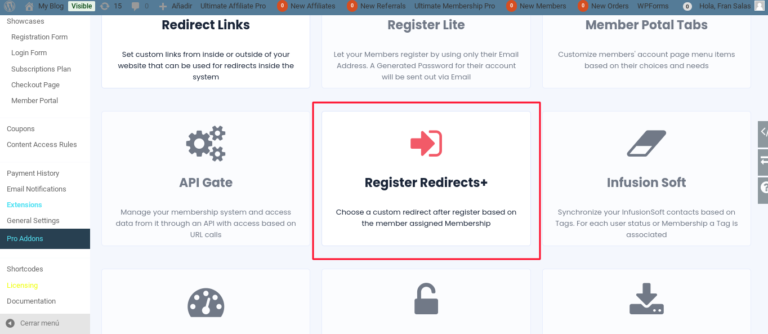 ultimate membership pro wordpress plugin register redirects