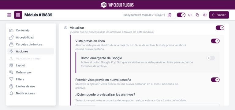 use your drive acciones visualizar archivos