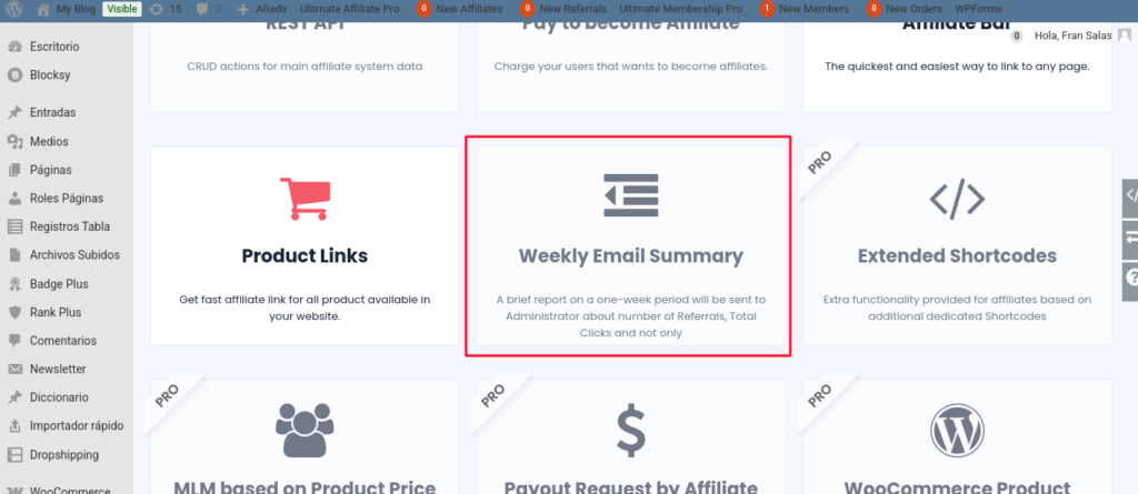 weekly email summary ultimate affiliate pro