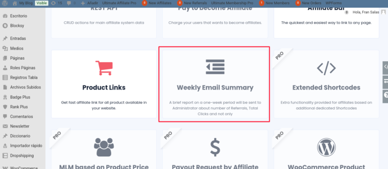 weekly email summary ultimate affiliate pro