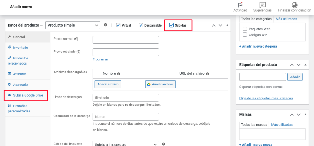 woocommerce subir archivos use your drive