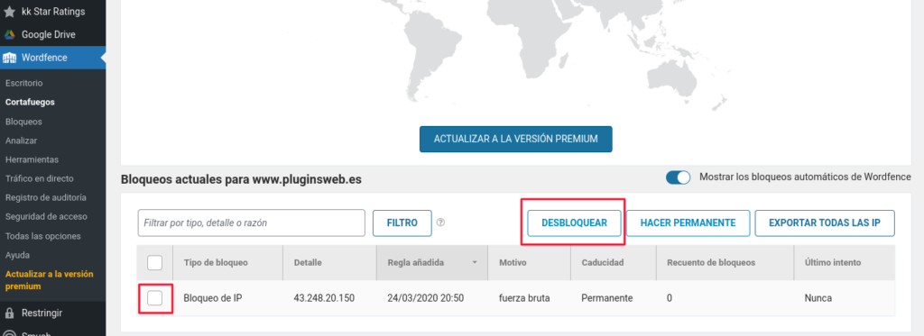 wordfence desbloquear usuarios