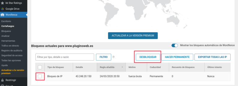 wordfence desbloquear usuarios
