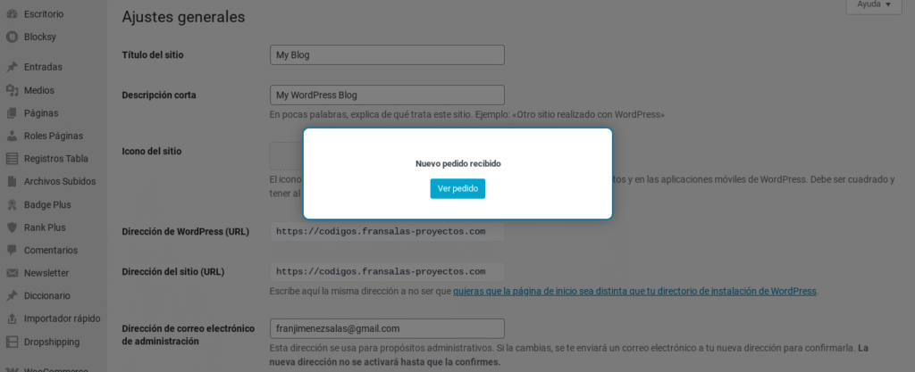audio aviso pedido woocomemrce