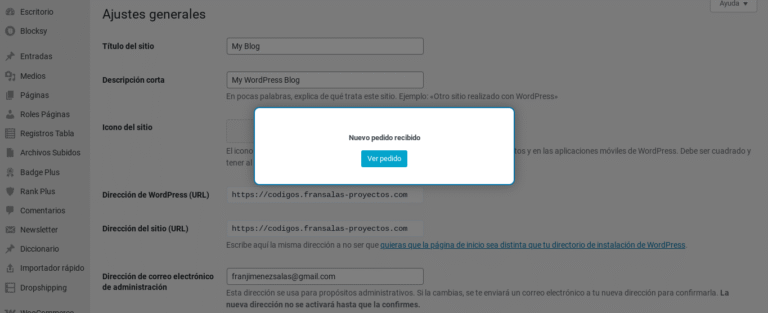 audio aviso pedido woocomemrce