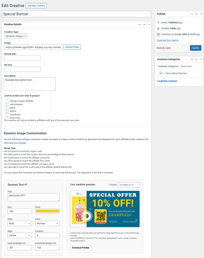 banners creatives coupon affiliates