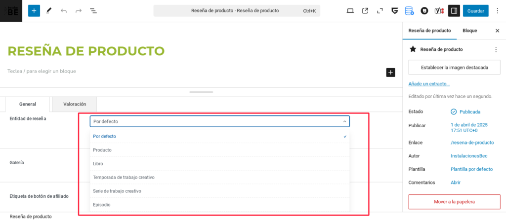 blocksy reseñas de productos
