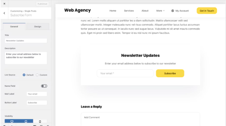 bloicksy newsletter wordpress