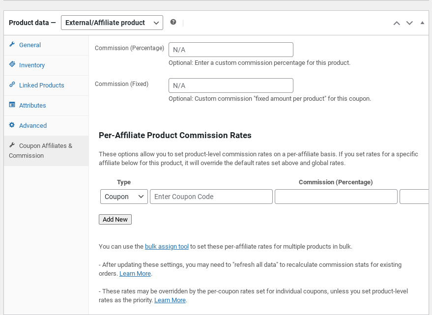 comisiones personalizadas coupon affiliates wordpress woocommerce