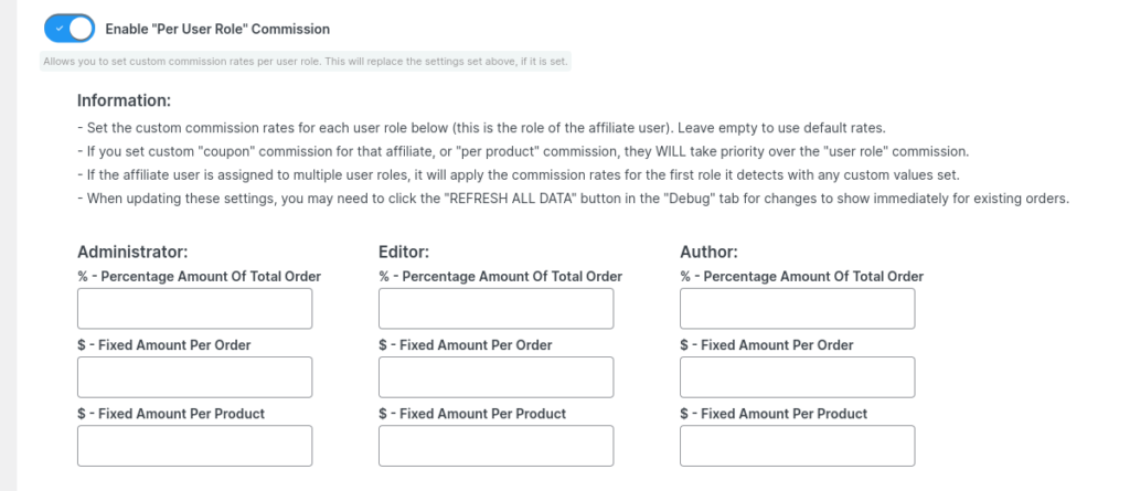 comisiones por rol coupon affiliates