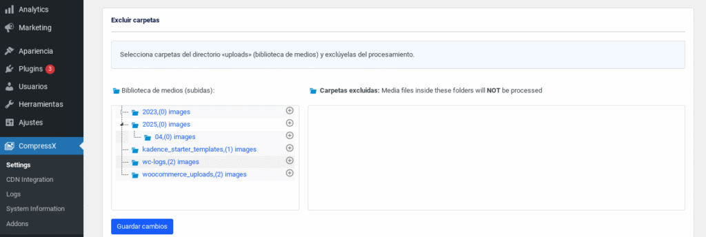 compressx excluir carpetas