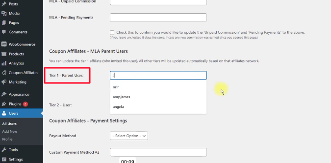 coupon affiliates woocommerce editar parent