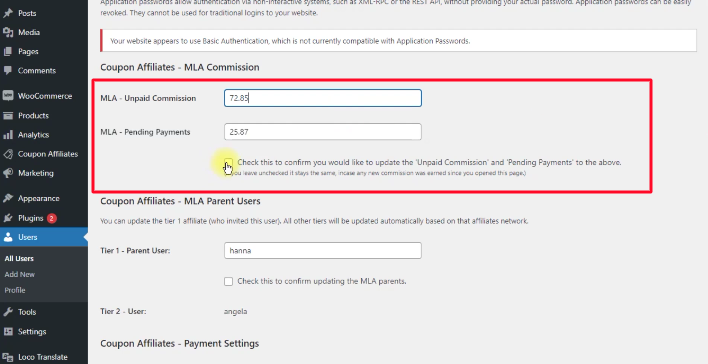 editar comisiones sin pagar coupon affiliates