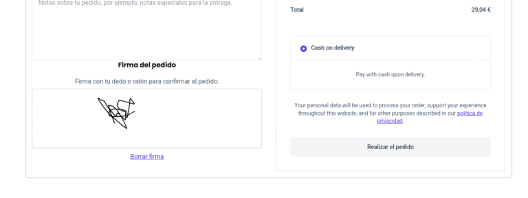 firma pedido checkout woocommerce