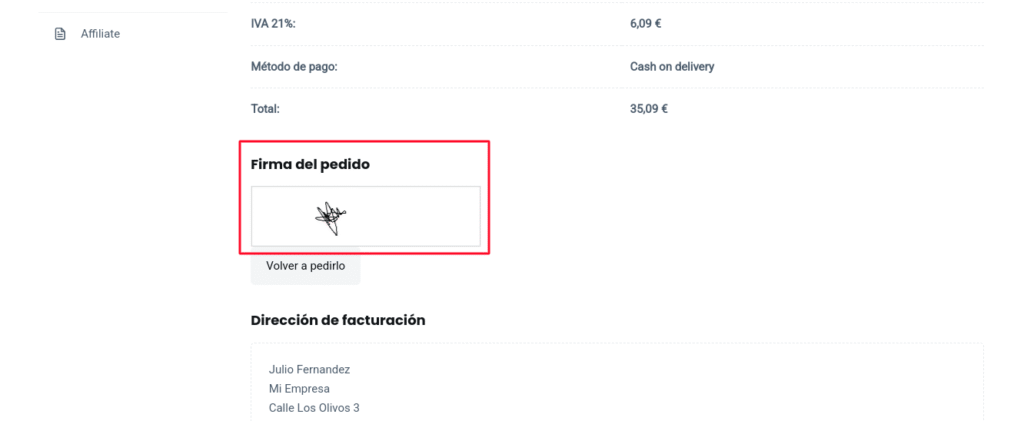 firma pedido woocommerce
