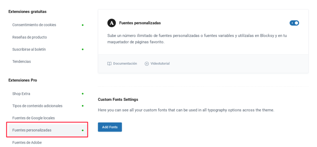 fuentes personalizadas blocksy pro