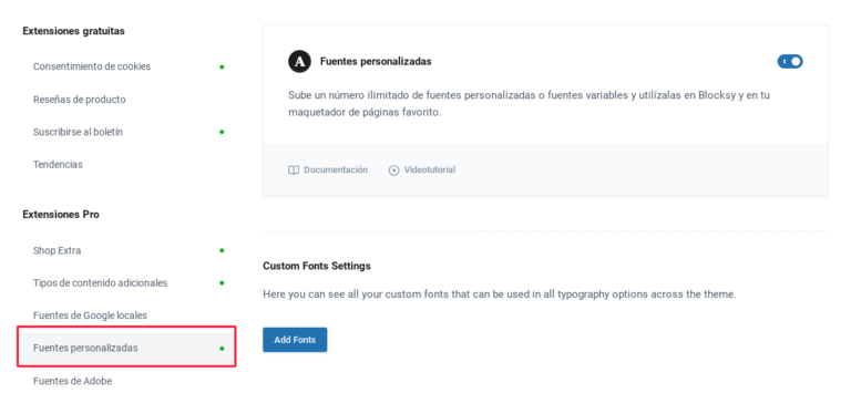 fuentes personalizadas blocksy pro