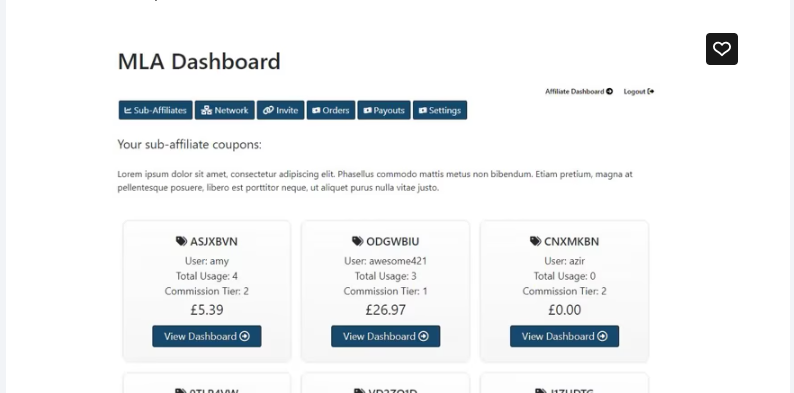 mla coupon affiliates dashboard