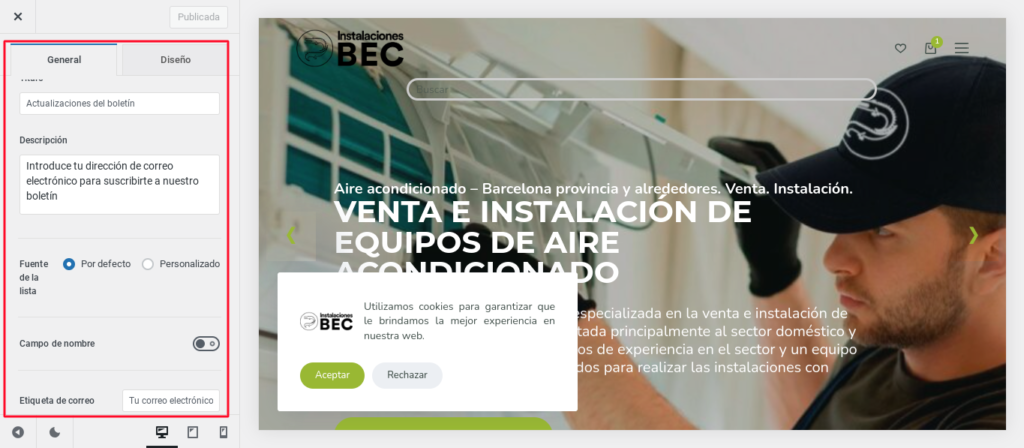 newsletter boletin suscripcion blocksy