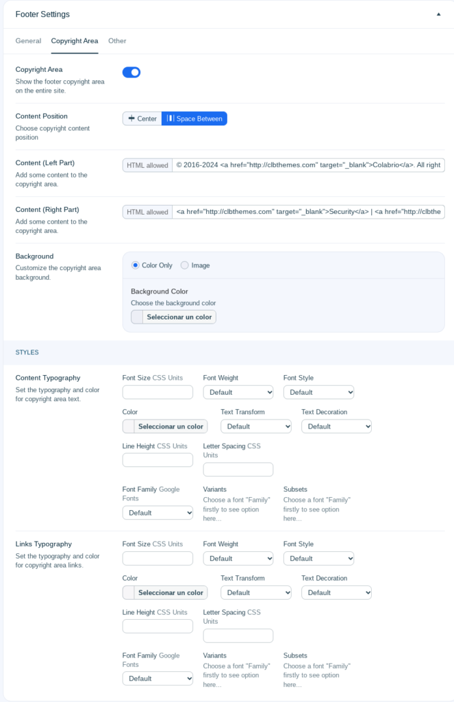 ohio wordpress footer copyright area