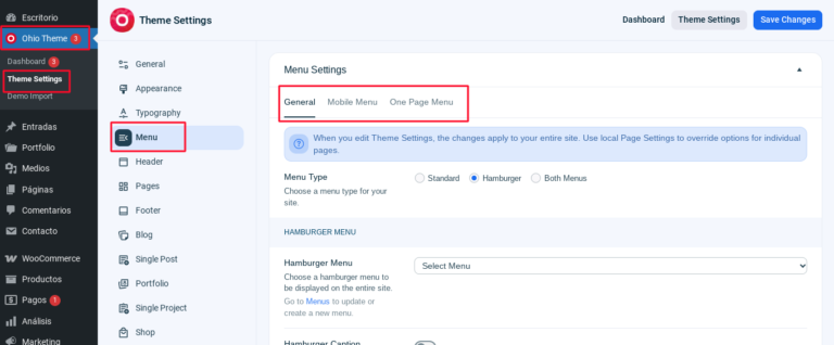 ohio wordpress menu