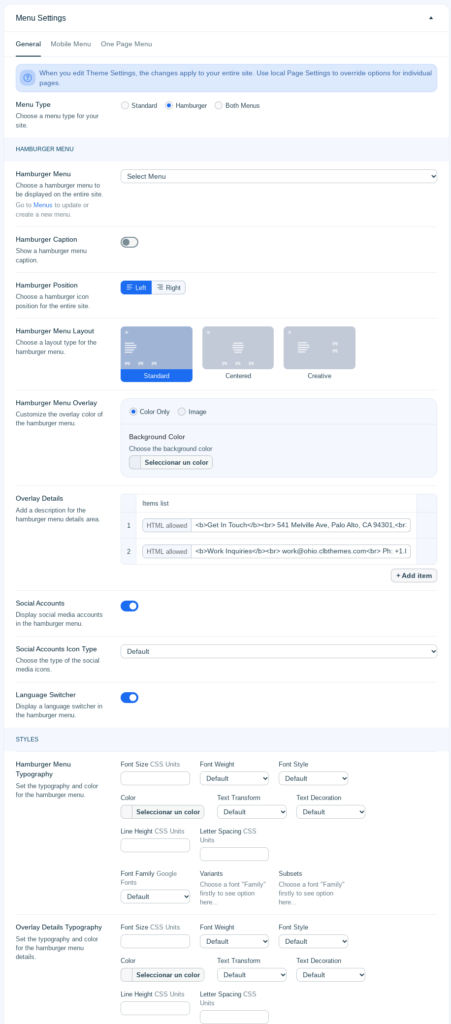 ohio wordpress menu general