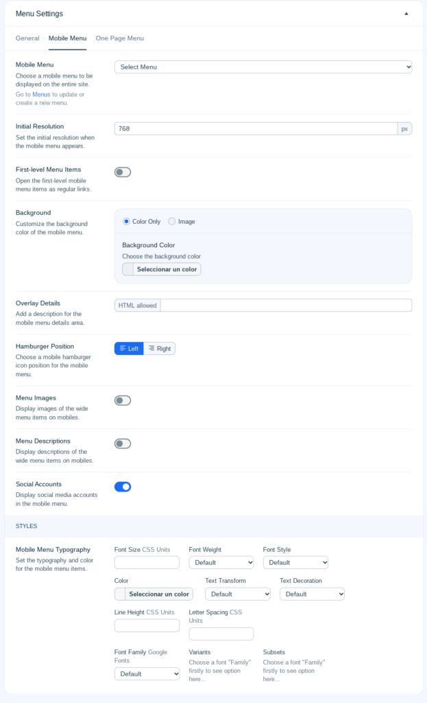 ohio wordpress menu movil