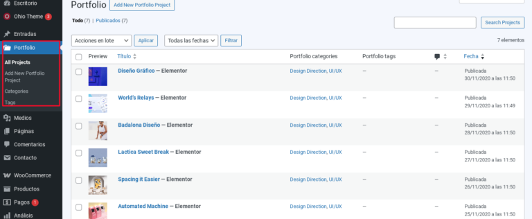 ohio wordpress portfolio proyectos