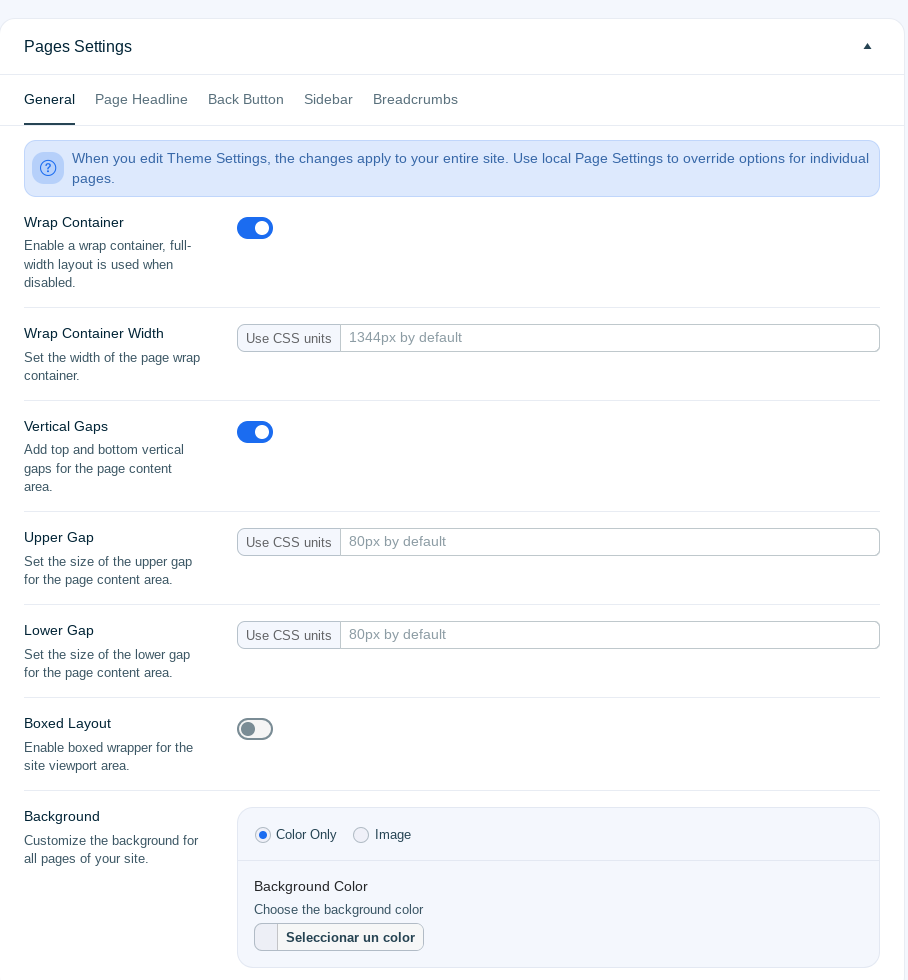 page settings ohio general wordpress